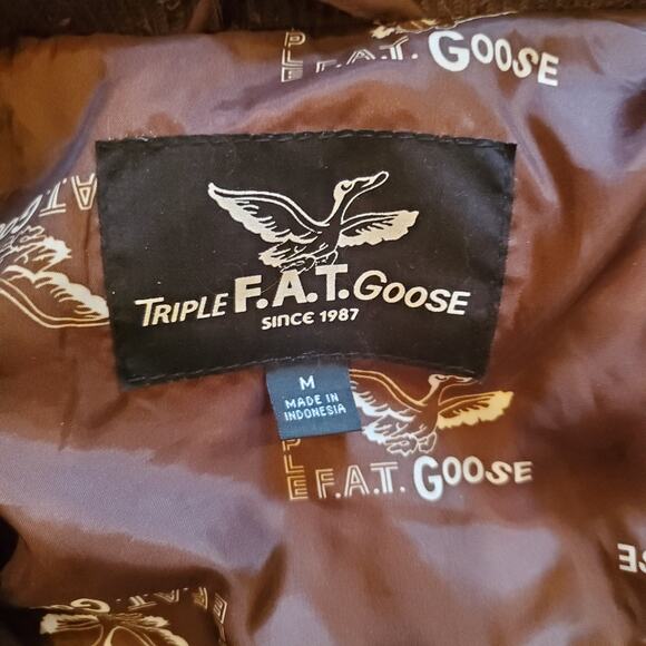 Triple F.A.T. Goose Brown Down Bomber Jacket Real Fur Hood Size M - Picture 7 of 11